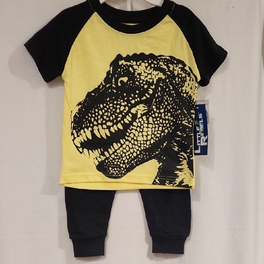 Kids 2pc. Dinosaur Graphic Matching Set - Yellow and Black